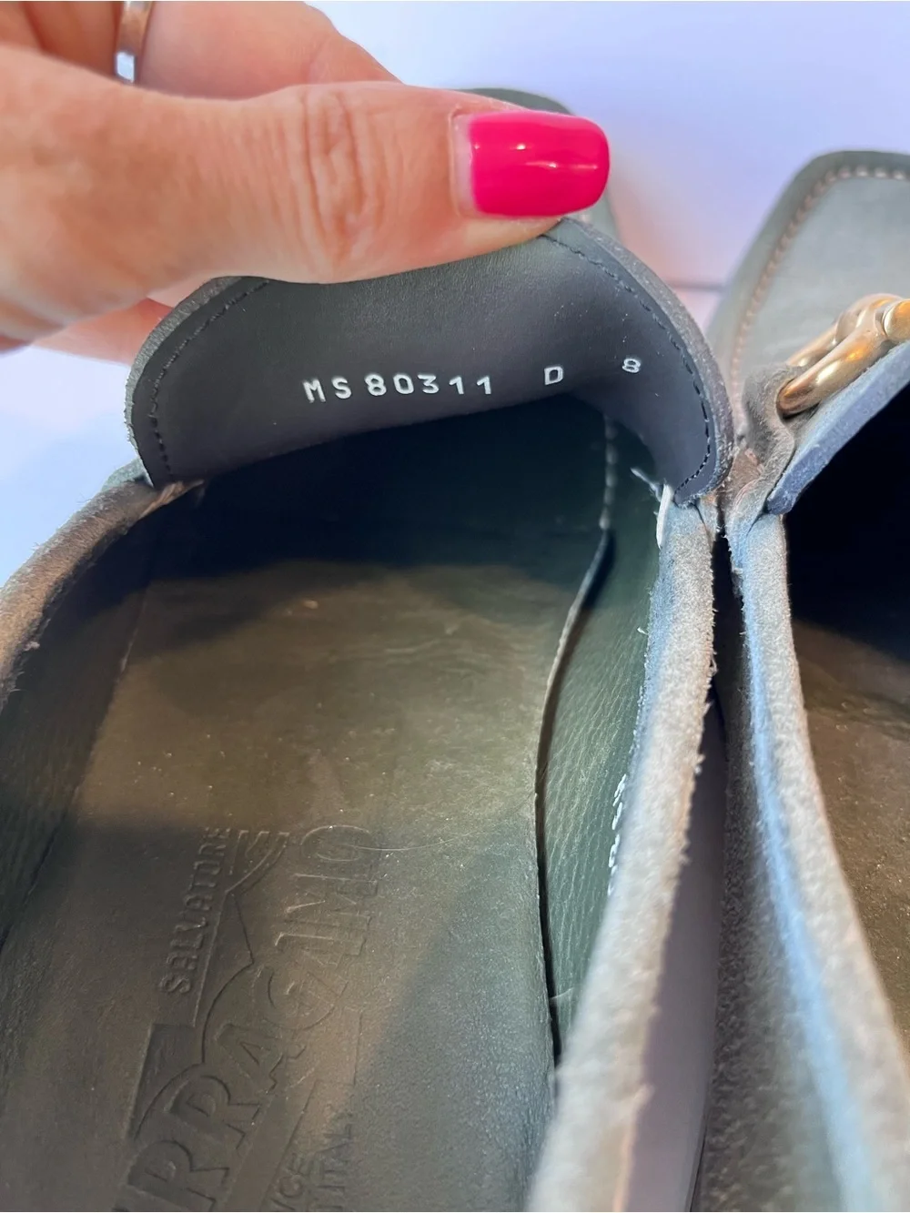 Salvatore Ferragamo Gancini Buckle Green Suede Loafers